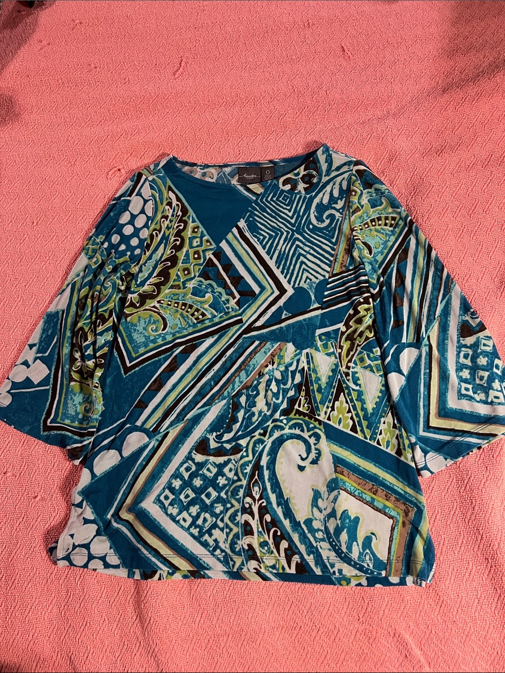 CHICO’s TRAVELERS Abstract Teal Paisley Stretch Knit Top